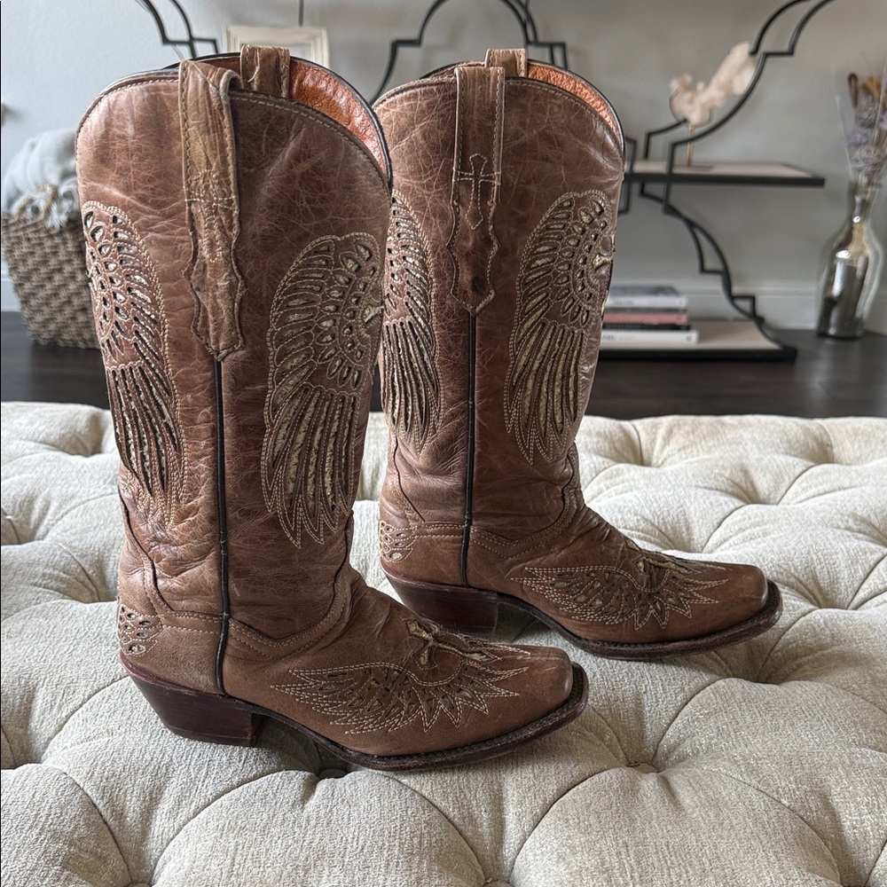 Golden‎ Guns Women’s 8 Brown Western Cowboy Boots Embroidered Gold Cross - Picture 3 of 9